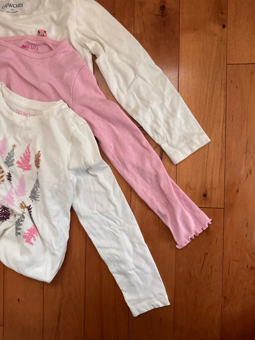 Crewcuts Girls Long-Sleeve Tee Trio in White & Pink